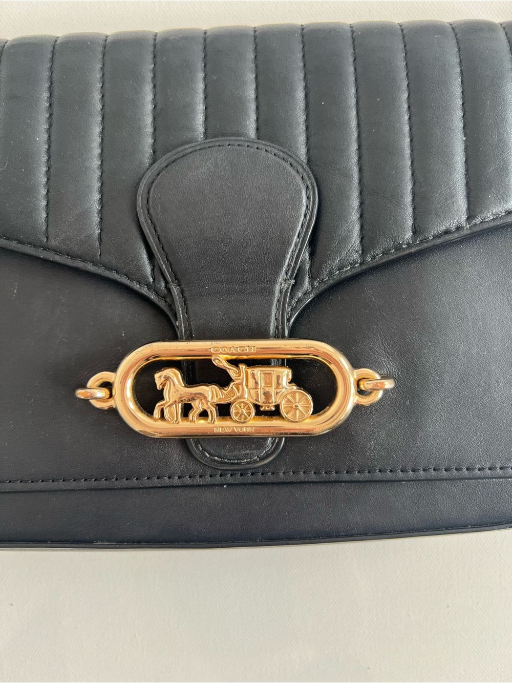 Black Quilted Shoulder Bag with Gold Hardware - Picture 2 of 10